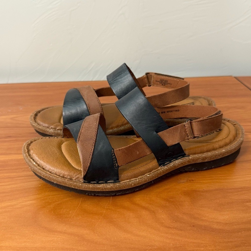 Born Taye Leather Sandals Black Maple Brown Strappy Comfort Slingback Traction 9